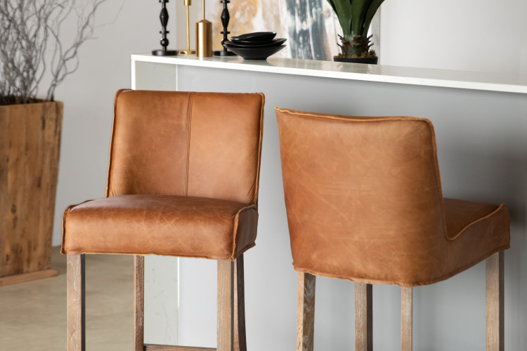 Holden Leather Bar Stool - Aged Tan Bar & Counter Stools - 1