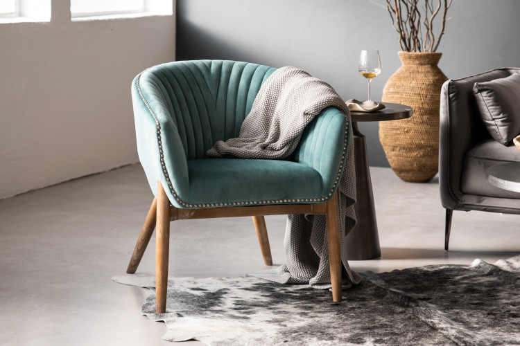 Lennon Velvet Dining Room Chair - Teal -