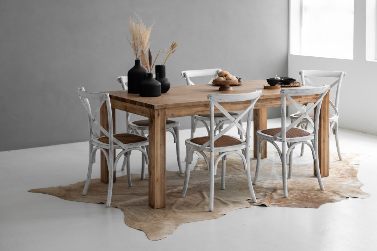 Vancouver La Rochelle 6 Seater Dining Set - 1.6m - Rustic White 6 Seater Dining Sets - 1