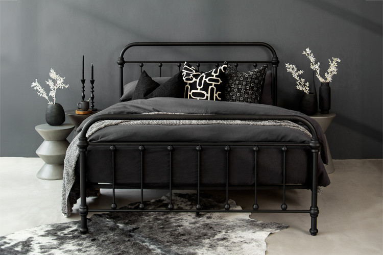 Mckenzie Metal Bed Base - Double - Matte Black -