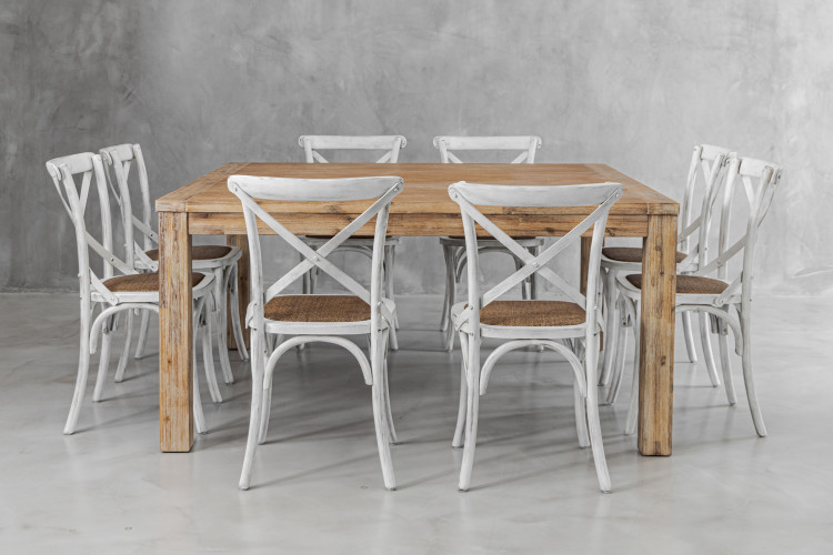 Clayden La Rochelle 8 Seater Square Dining Set 1.6m - Rustic White 8 Seater Dining Sets - 1