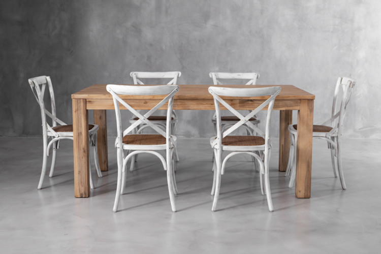 Vancouver La Rochelle 6 Seater Dining Set - 1.8m - Rustic White 6 Seater Dining Sets - 1