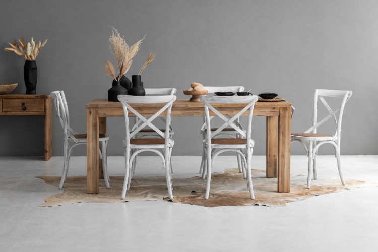 Vancouver La Rochelle 6 Seater Dining Set - 1.8m - Rustic White 6 Seater Dining Sets - 1