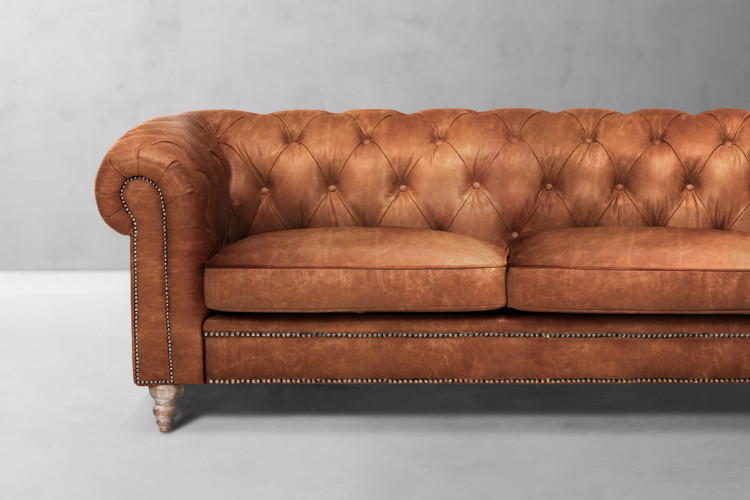 Lannfield Chesterfield Sofa - Leather - Aged Tan Leather Sofas - 1