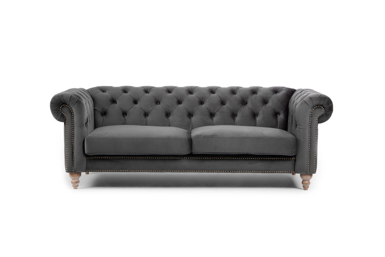 Lannfield Chesterfield Sofa - Textured Velvet Fabric - Charcoal Fabric Sofas - 1