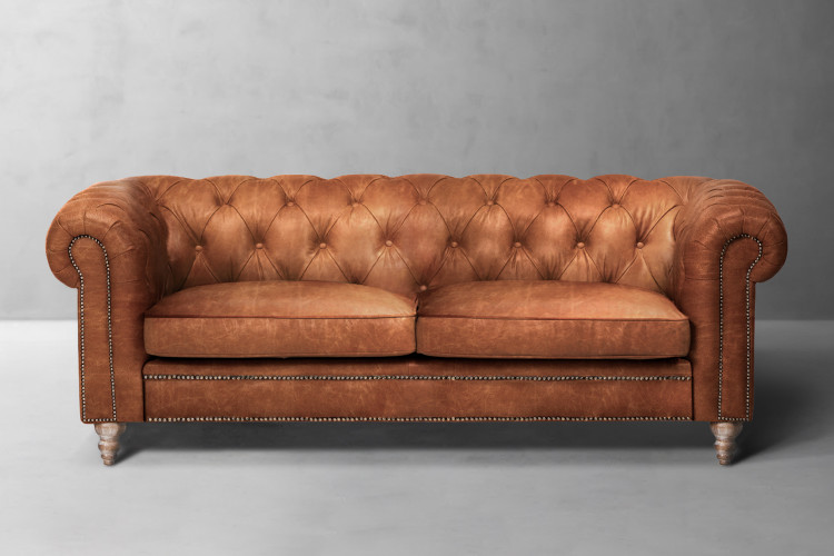 Lannfield Chesterfield Sofa - Leather - Aged Tan Leather Sofas - 1