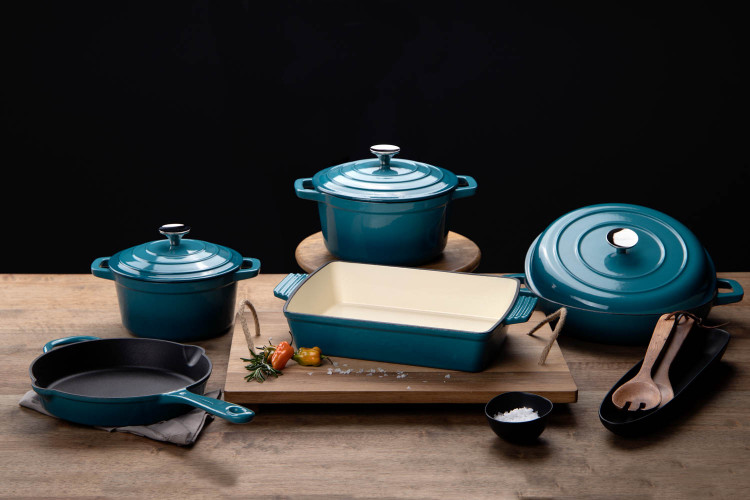 Nouvelle Cast Iron 8 Piece Cookware Set - Caribbean Blue Cookware - 1