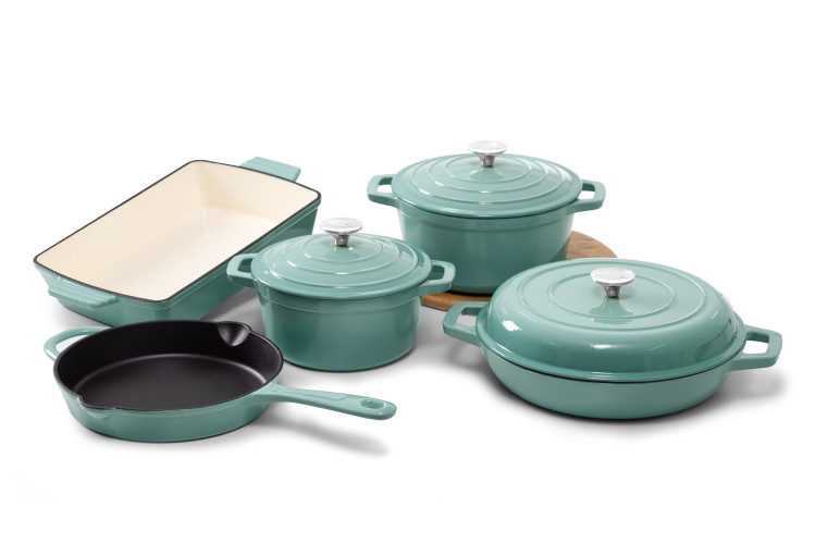 Nouvelle Cast Iron 8 Piece Cookware Set - Misty Teal Cookware - 1